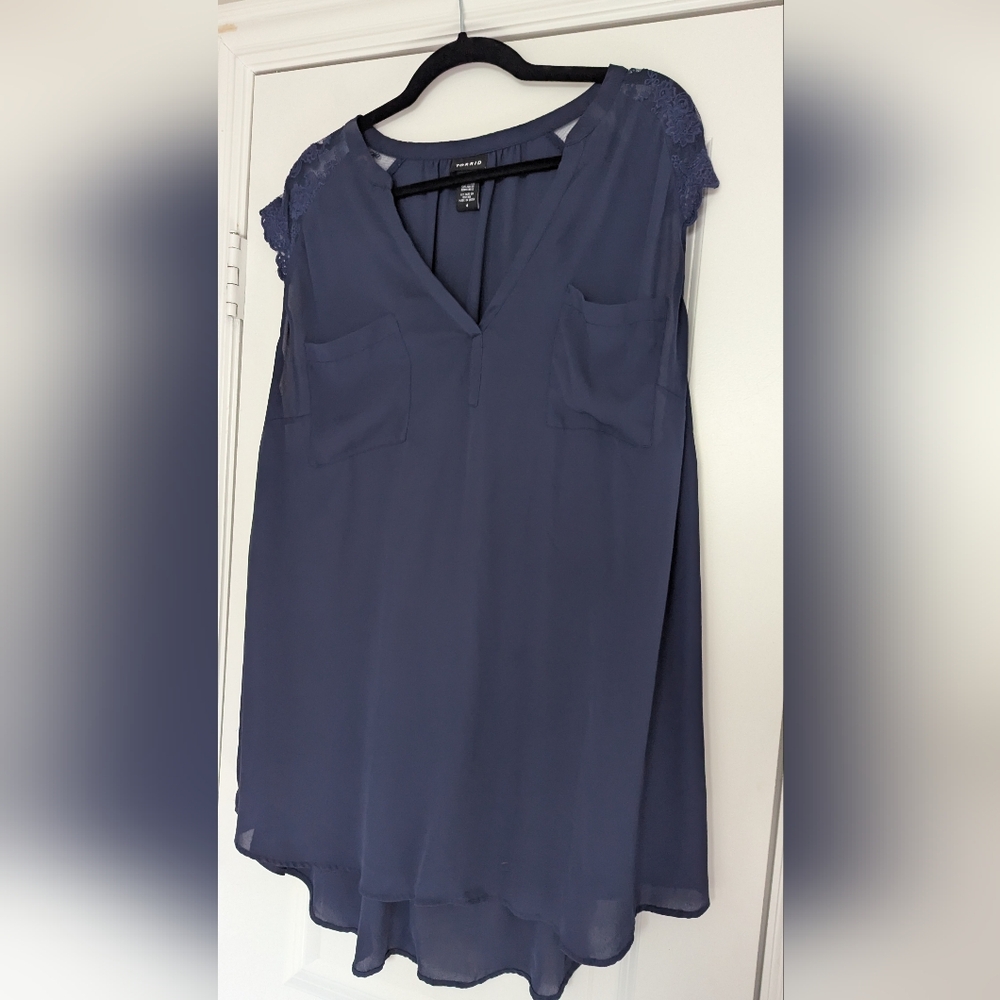 torrid Slate Blue Lace Cap-Sleeve Tunic Shift